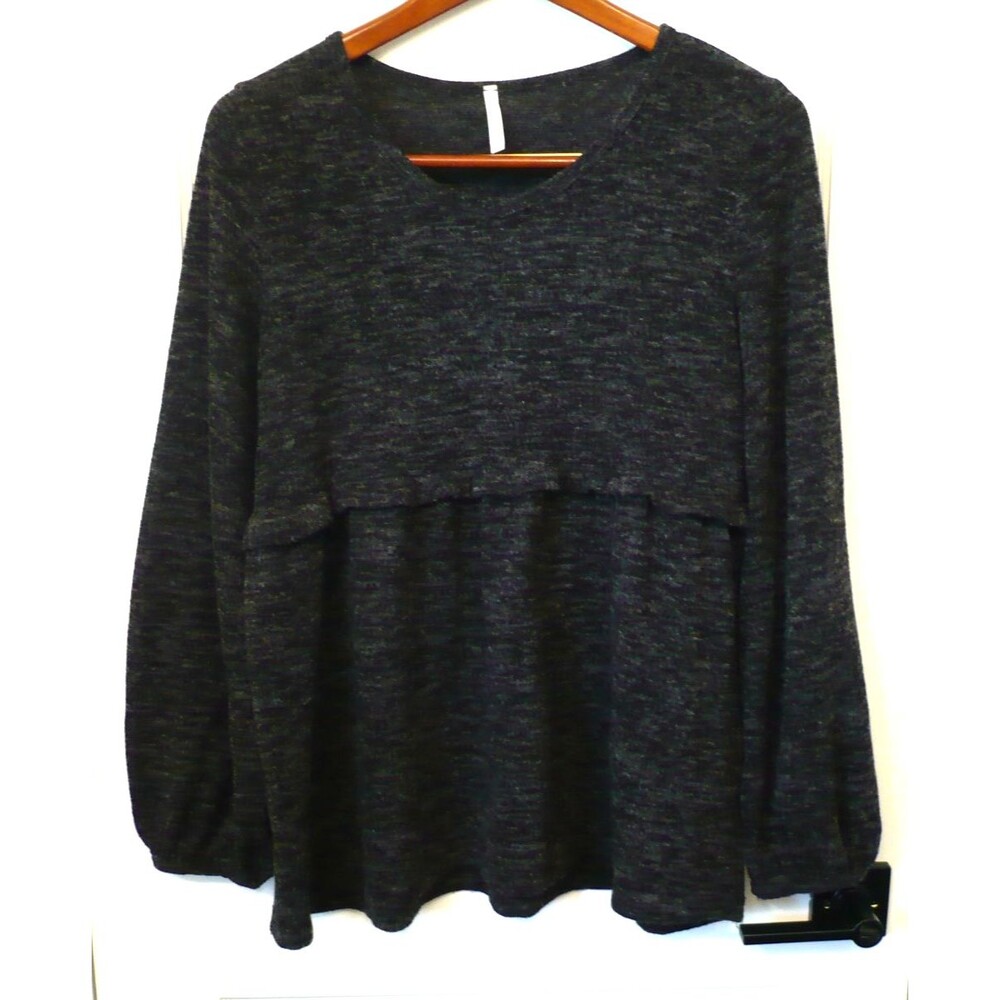 Lime n Chili Heathered Black S Sweater Babydoll Romantic Boho Feminine Made USA